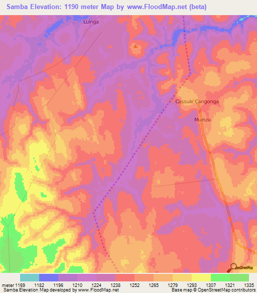 Samba,Angola Elevation Map