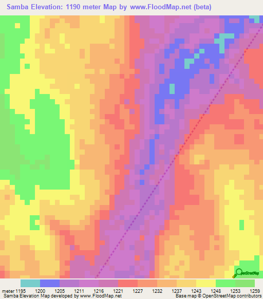 Samba,Angola Elevation Map