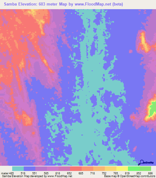 Samba,Angola Elevation Map