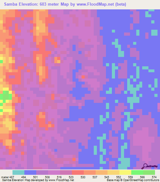 Samba,Angola Elevation Map