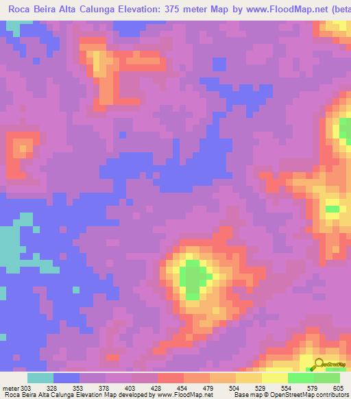 Roca Beira Alta Calunga,Angola Elevation Map