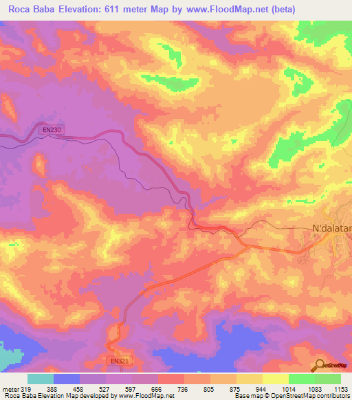 Roca Baba,Angola Elevation Map