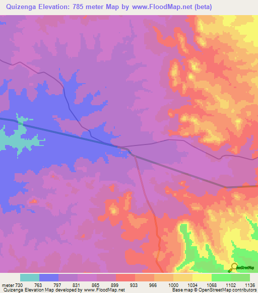 Quizenga,Angola Elevation Map