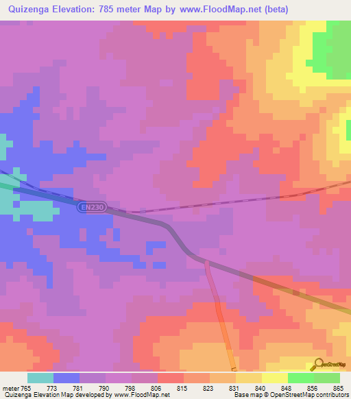 Quizenga,Angola Elevation Map