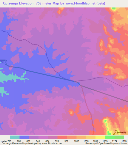 Quizenga,Angola Elevation Map