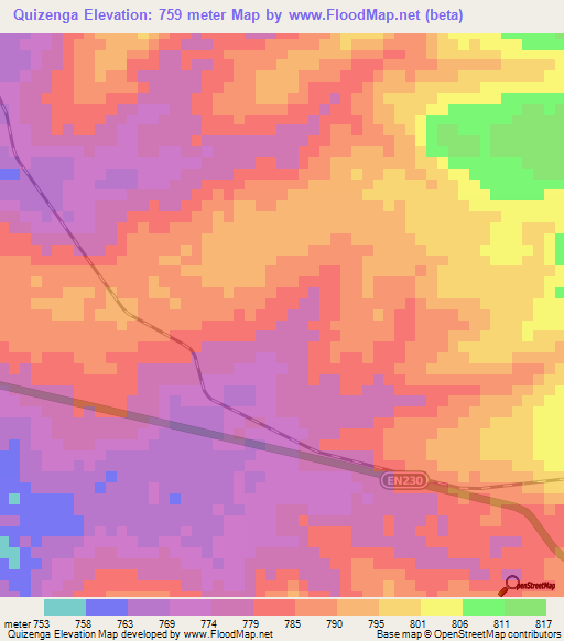 Quizenga,Angola Elevation Map