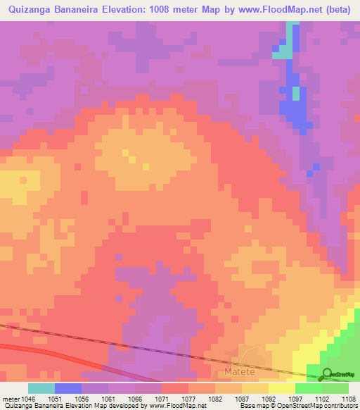 Quizanga Bananeira,Angola Elevation Map
