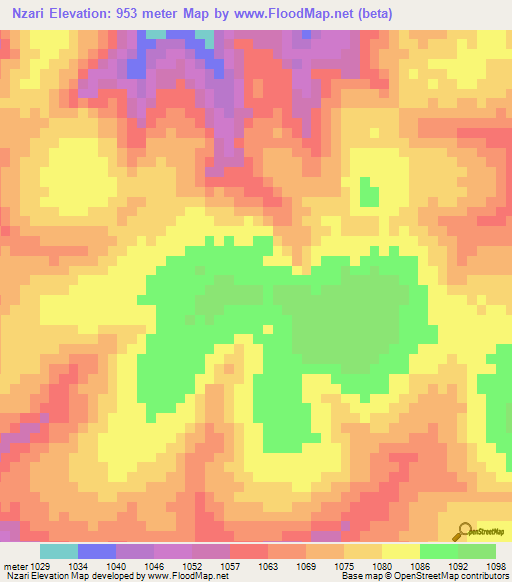 Nzari,Angola Elevation Map