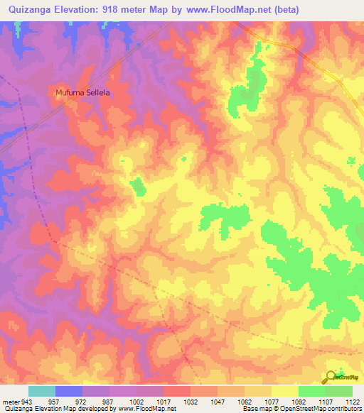 Quizanga,Angola Elevation Map