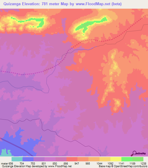 Quizanga,Angola Elevation Map