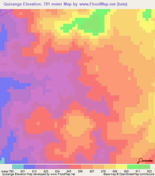 Quizanga,Angola Elevation Map