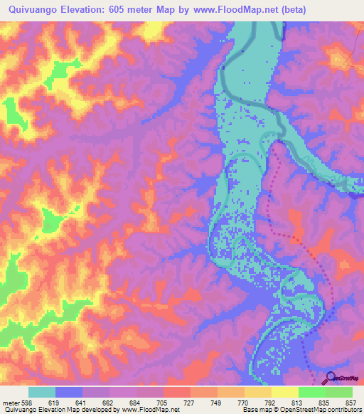 Quivuango,Angola Elevation Map