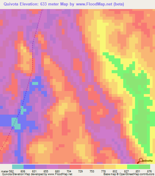 Quivota,Angola Elevation Map