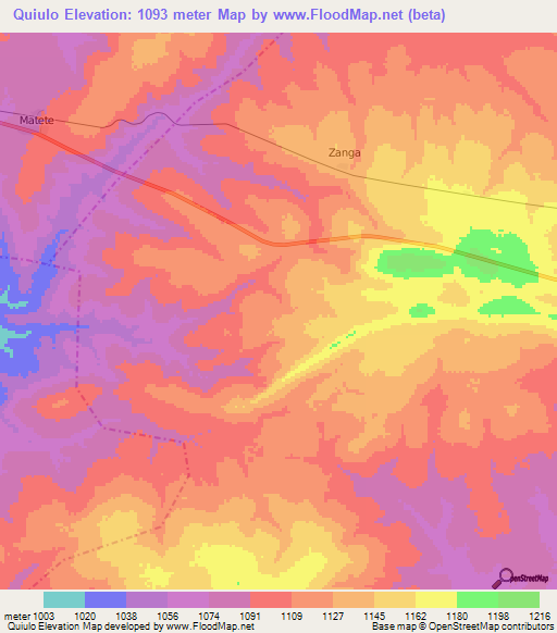 Quiulo,Angola Elevation Map