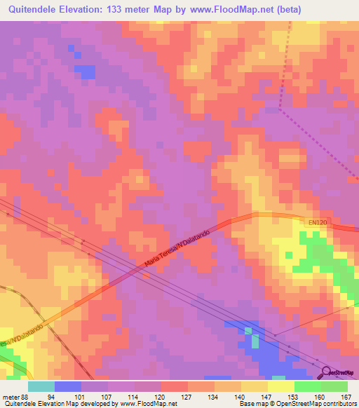 Quitendele,Angola Elevation Map