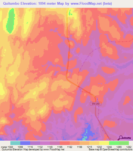 Quitumbo,Angola Elevation Map
