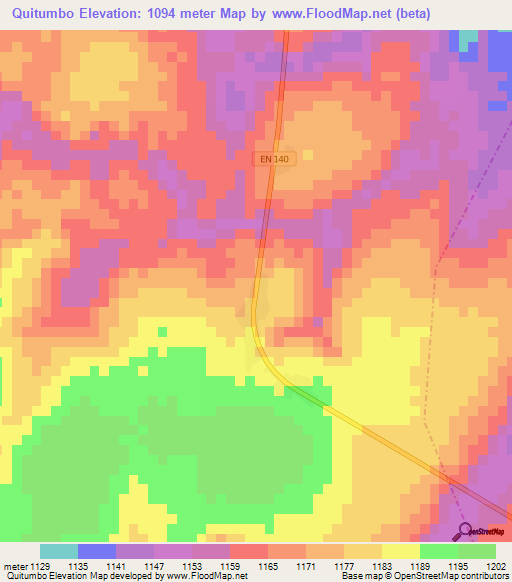 Quitumbo,Angola Elevation Map