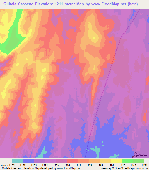 Quitala Casseno,Angola Elevation Map
