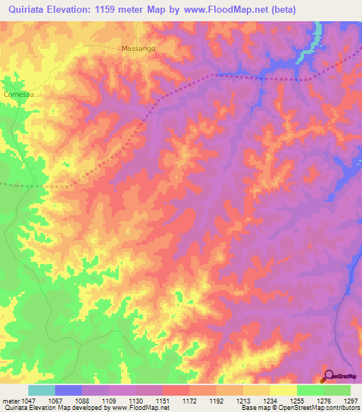 Quiriata,Angola Elevation Map