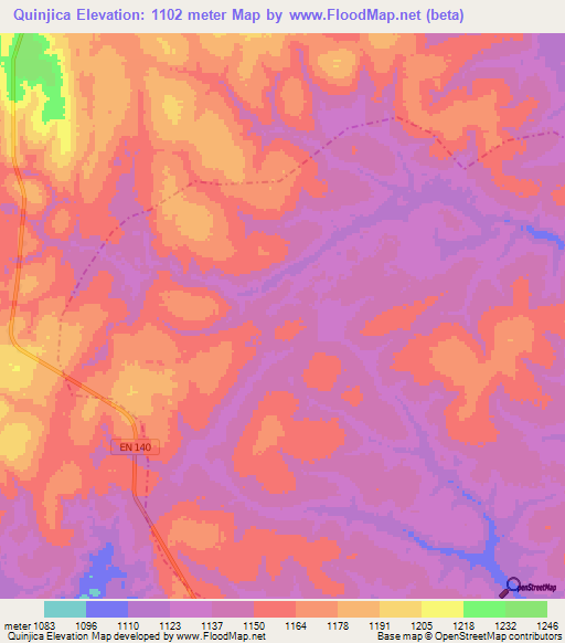 Quinjica,Angola Elevation Map