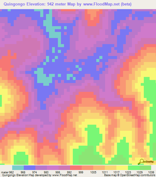 Quingongo,Angola Elevation Map