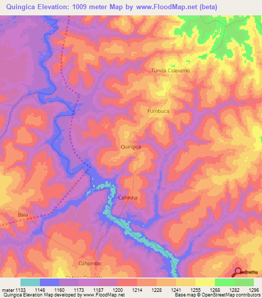 Quingica,Angola Elevation Map