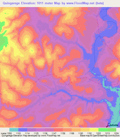 Quingarege,Angola Elevation Map