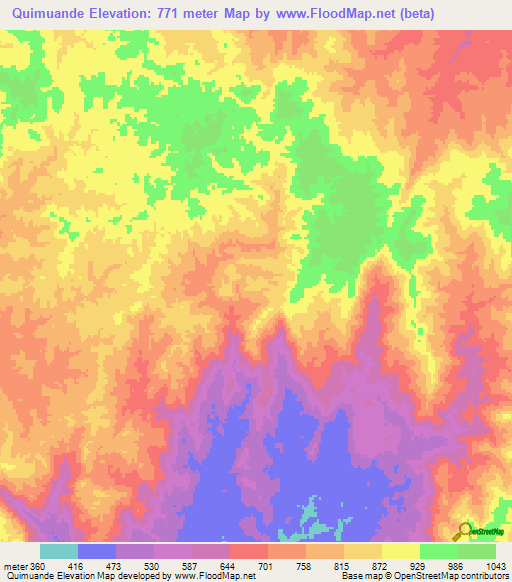 Quimuande,Angola Elevation Map