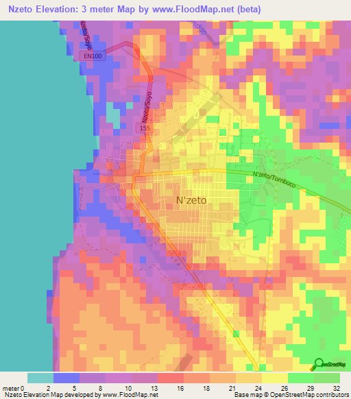 Nzeto,Angola Elevation Map