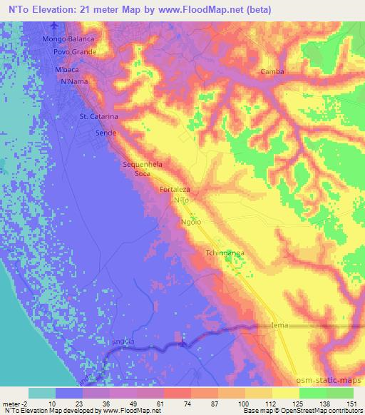 N'To,Angola Elevation Map