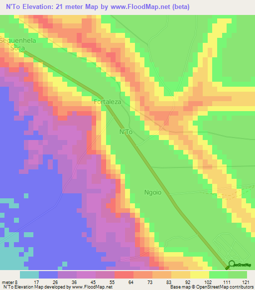 N'To,Angola Elevation Map