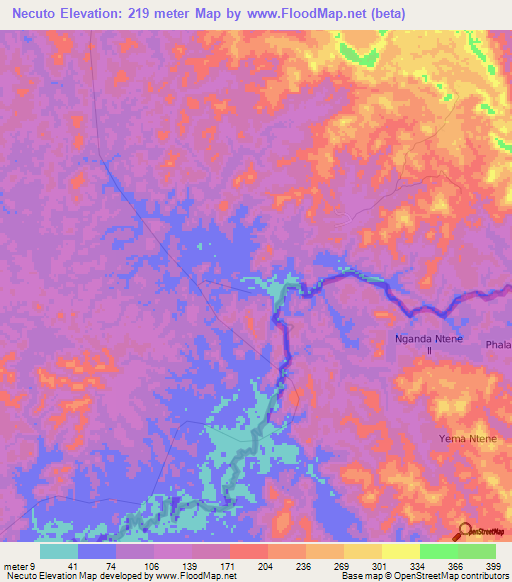 Necuto,Angola Elevation Map