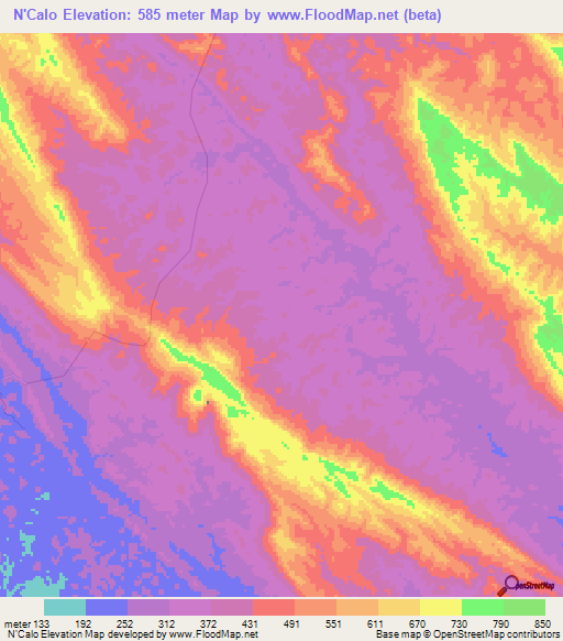 N'Calo,Angola Elevation Map