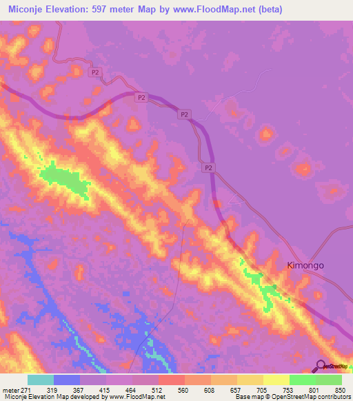 Miconje,Angola Elevation Map