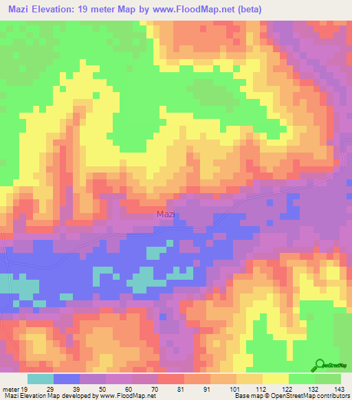 Mazi,Angola Elevation Map