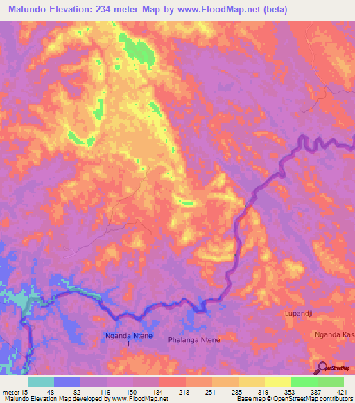 Malundo,Angola Elevation Map