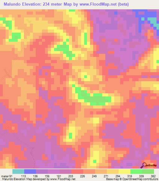 Malundo,Angola Elevation Map
