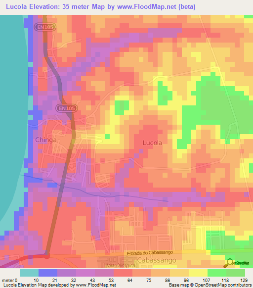 Lucola,Angola Elevation Map