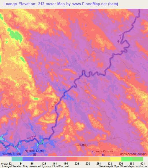 Luango,Angola Elevation Map