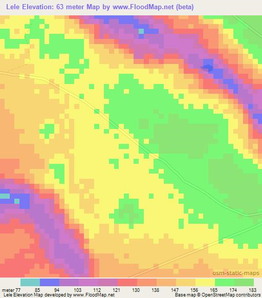Lele,Angola Elevation Map