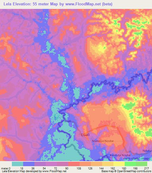 Lela,Angola Elevation Map