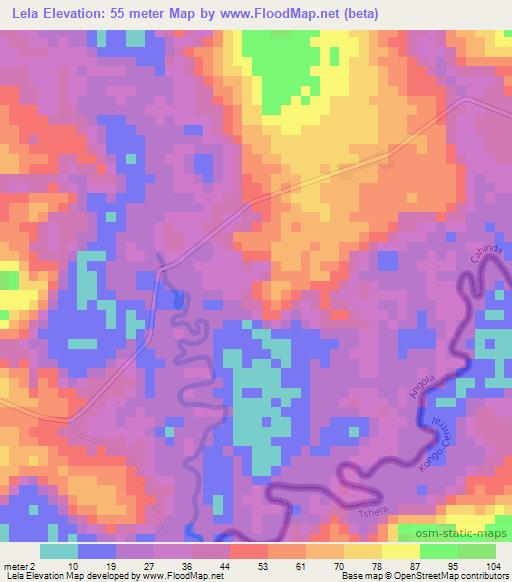 Lela,Angola Elevation Map