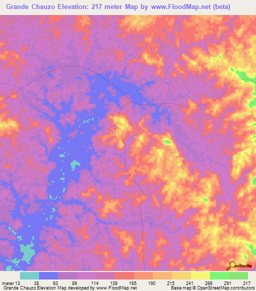 Grande Chauzo,Angola Elevation Map