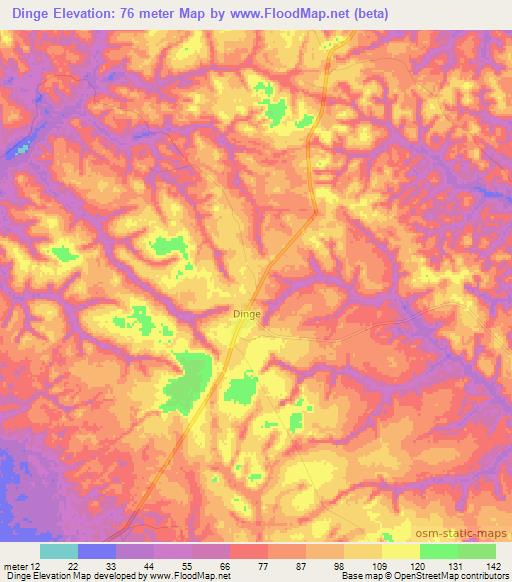 Dinge,Angola Elevation Map