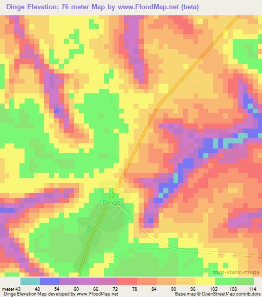 Dinge,Angola Elevation Map