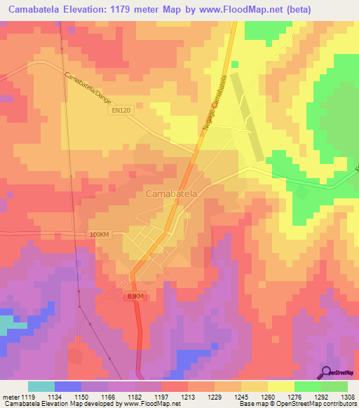 Camabatela,Angola Elevation Map