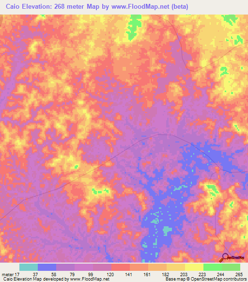 Caio,Angola Elevation Map