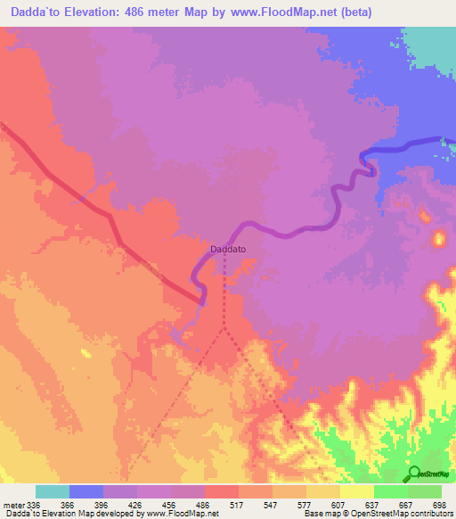 Dadda`to,Djibouti Elevation Map