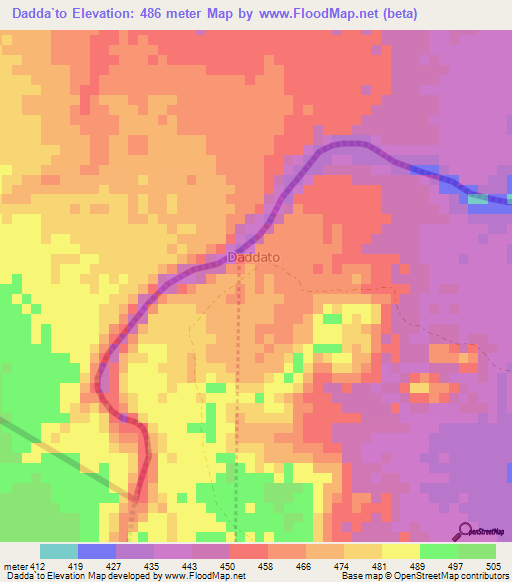 Dadda`to,Djibouti Elevation Map