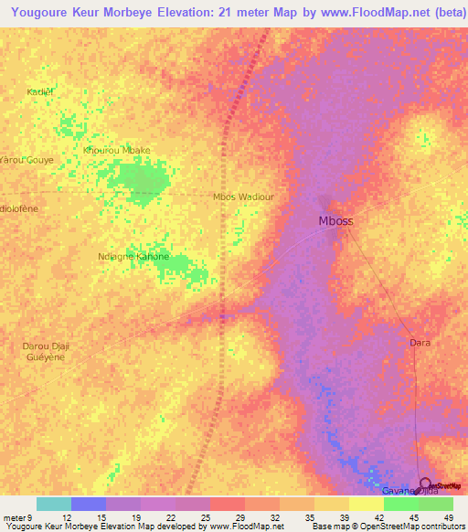 Yougoure Keur Morbeye,Senegal Elevation Map